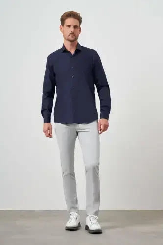 Modazone Men's Navy Blue Cotton Plain Pattern Italian Collar Slim Fit Shirt - 4