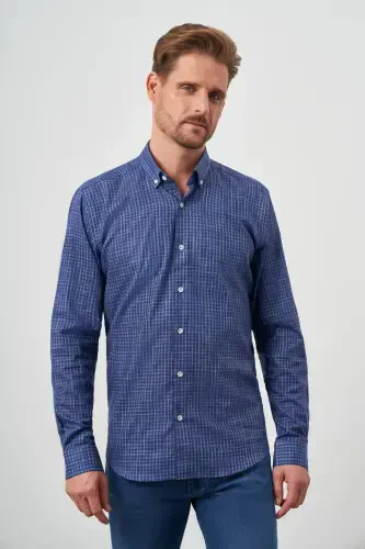 Modazone Men's Navy Blue Cotton Printed Patterned Button-Down Collar Slim Fit Shirt - MORVEN (1)