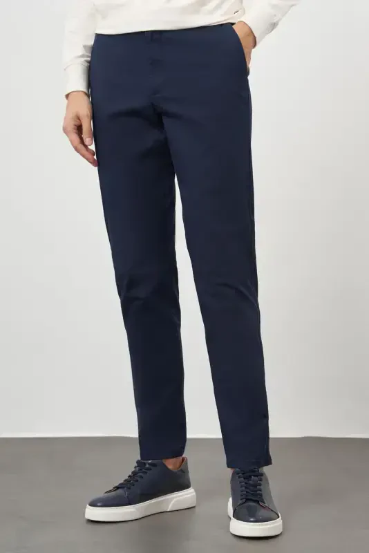 Modazone Men's Navy Blue Cotton Side Pocket Slim Fit Chino Pants - 3