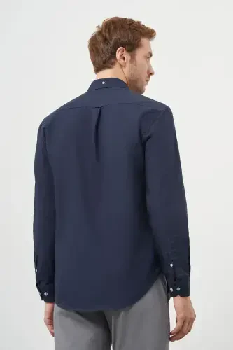 Modazone Men's Navy Blue Cotton Trend Button-Down Collar Dynamic Fit Shirt - 5