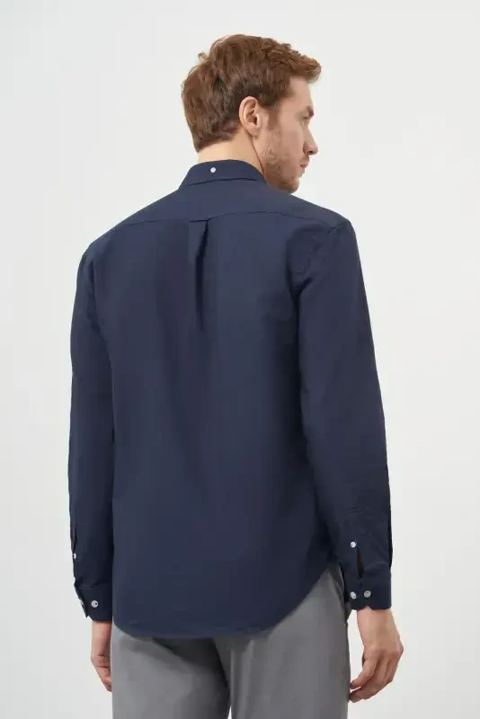 Modazone Men's Navy Blue Cotton Trend Button-Down Collar Dynamic Fit Shirt - 5