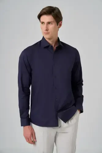 Modazone Men's Navy Blue Cotton Trend Dynamic Fit Italian Collar Shirt 
