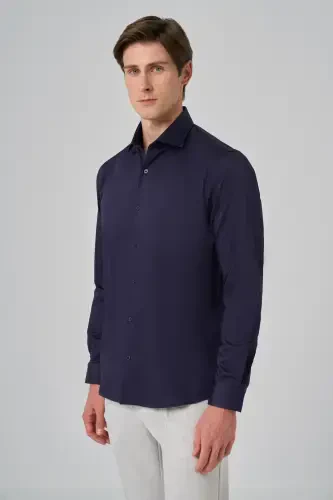 Modazone Men's Navy Blue Cotton Trend Dynamic Fit Italian Collar Shirt - MORVEN (1)
