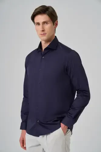 Modazone Men's Navy Blue Cotton Trend Dynamic Fit Italian Collar Shirt - 3