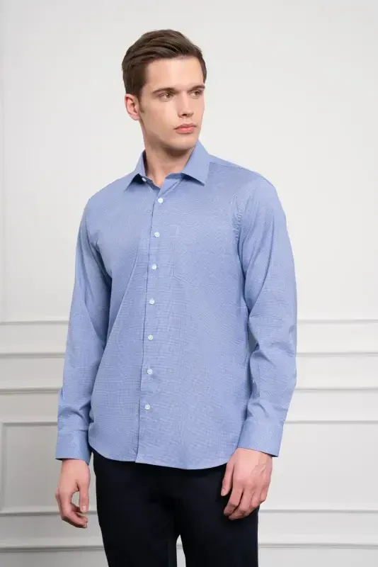 Modazone Men's Navy Blue Cotton Trend Regular Fit Stiff Collar Shirt - 1