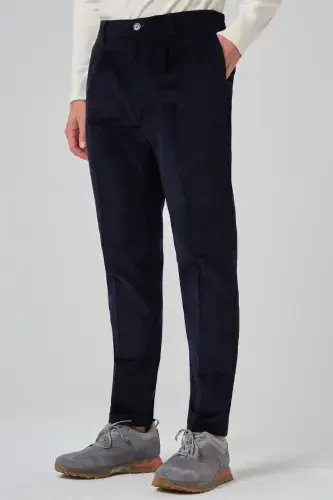 Modazone Men's Navy Blue Cotton Trend Ribbed Velvet Elastic Waistband Slim Fit Trousers 
