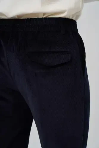 Modazone Men's Navy Blue Cotton Trend Ribbed Velvet Elastic Waistband Slim Fit Trousers - 5