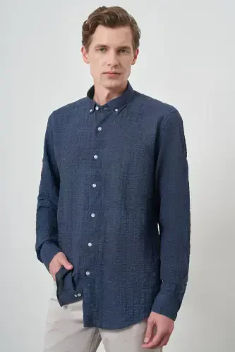 Modazone Men's Navy Blue Cotton Trend Slim Fit Button-Down Collar Shirt 