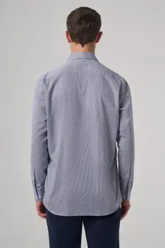 Modazone Men's Navy Blue Cotton Trend Striped Regular Fit Stiff Collar Shirt - 5