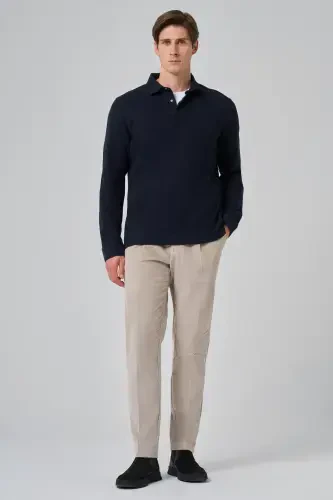 Modazone Men's Navy Blue Cotton Trend Tree Bark Pattern Dynamic Fit Polo Collar Sweatshirt - 2