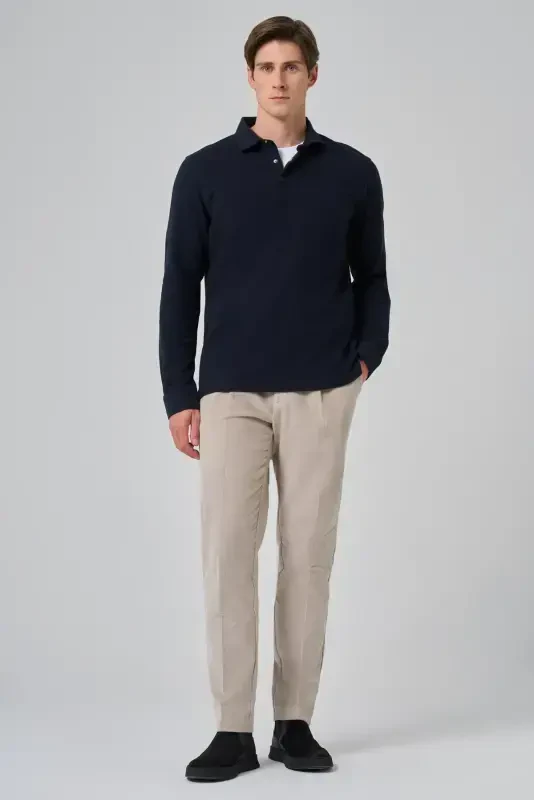 Modazone Men's Navy Blue Cotton Trend Tree Bark Pattern Dynamic Fit Polo Collar Sweatshirt - 2