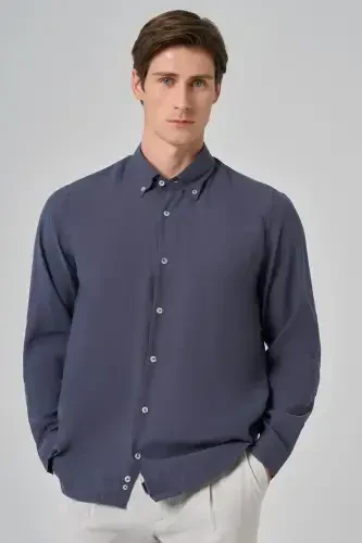 Modazone Men's Navy Blue Dynamic Fit Button-Down Collar Modal Shirt 