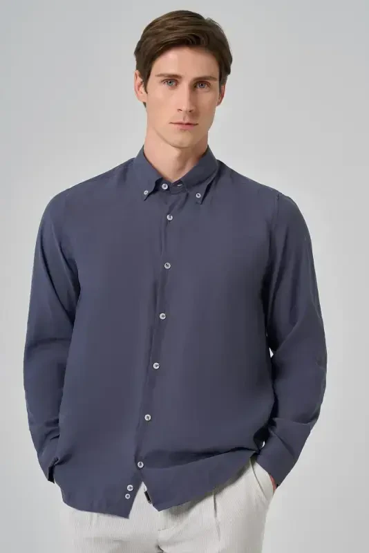 Modazone Men's Navy Blue Dynamic Fit Button-Down Collar Modal Shirt - 1