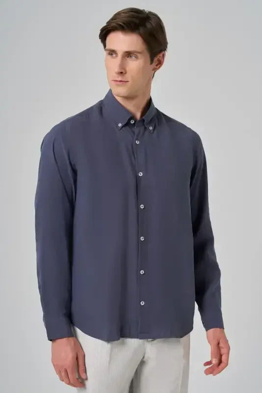 Modazone Men's Navy Blue Dynamic Fit Button-Down Collar Modal Shirt - 3