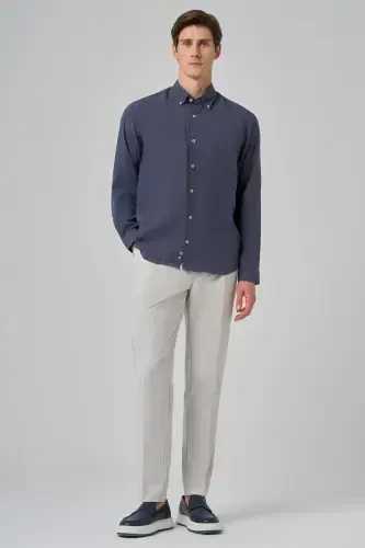 Modazone Men's Navy Blue Dynamic Fit Button-Down Collar Modal Shirt - 4