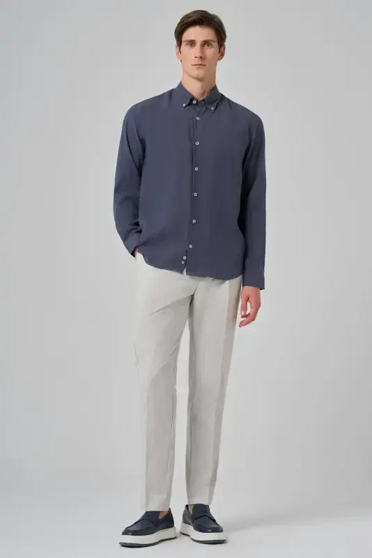 Modazone Men's Navy Blue Dynamic Fit Button-Down Collar Modal Shirt - 4