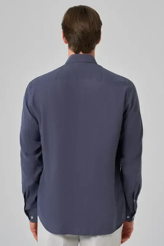 Modazone Men's Navy Blue Dynamic Fit Button-Down Collar Modal Shirt - 5