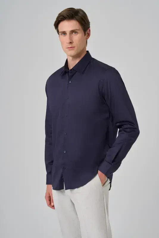 Modazone Men's Navy Blue Dynamic Fit Hard Collar Shirt - 2