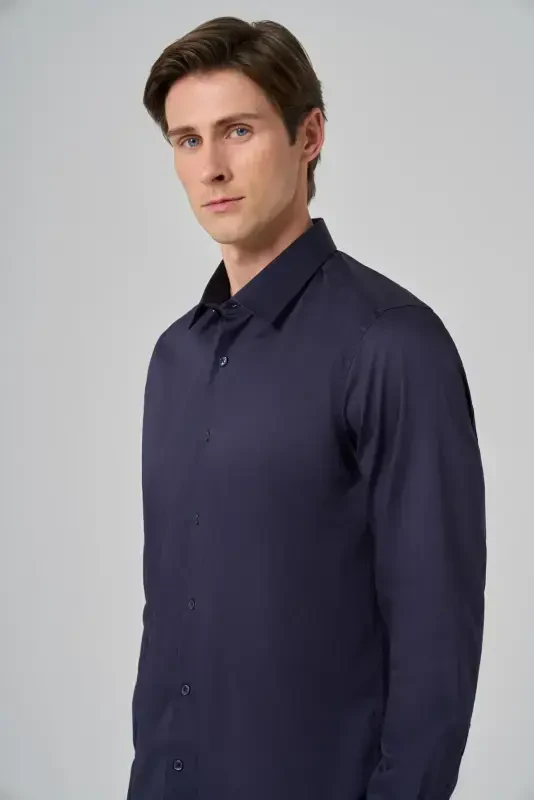 Modazone Men's Navy Blue Dynamic Fit Hard Collar Shirt - 3