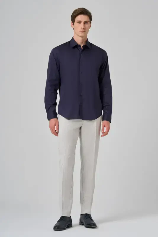 Modazone Men's Navy Blue Dynamic Fit Hard Collar Shirt - 4