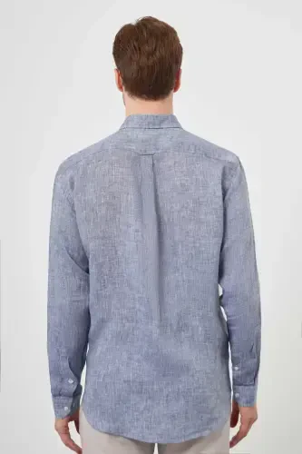 Modazone Men's Navy Blue Linen Button-Down Collar Regular Fit Shirt - 5