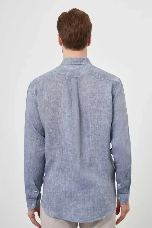 Modazone Men's Navy Blue Linen Button-Down Collar Regular Fit Shirt - 5