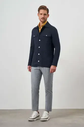 Modazone Men's Navy Blue Linen Worker Shirt Jacket - 4