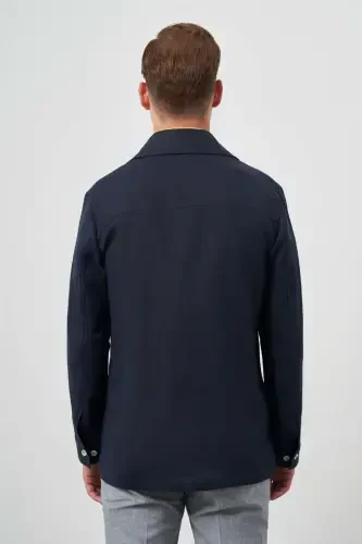 Modazone Men's Navy Blue Linen Worker Shirt Jacket - 5