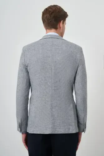 Modazone Men's Navy Blue Linen Woven Slim Fit Mono Collar Jacket - 5