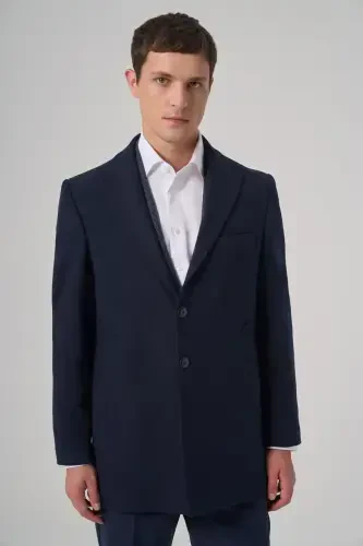 Modazone Men's Navy Blue Plain Pointed Collar Dynamic Fit Coat - MORVEN (1)