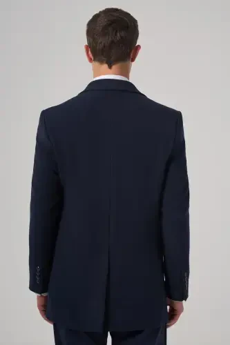 Modazone Men's Navy Blue Plain Pointed Collar Dynamic Fit Coat - 5