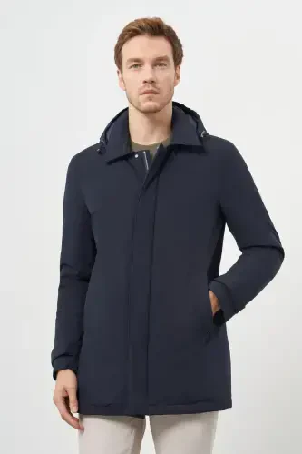 Modazone Men's Navy Blue Polyamide Snap Fastening Hooded Jacket - MORVEN (1)