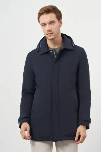 Modazone Men's Navy Blue Polyamide Snap Fastening Hooded Jacket - 3