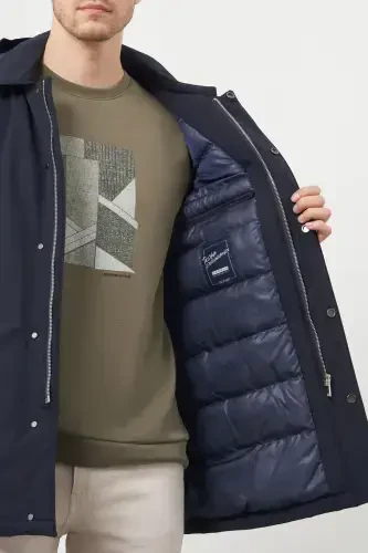 Modazone Men's Navy Blue Polyamide Snap Fastening Hooded Jacket - 4