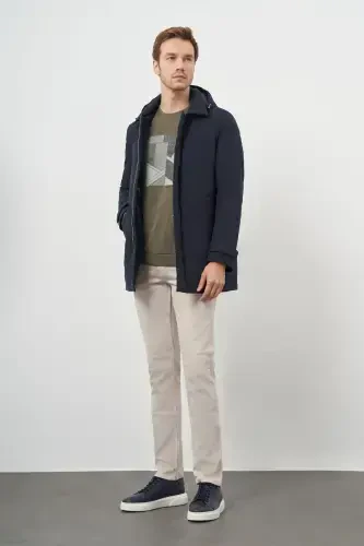 Modazone Men's Navy Blue Polyamide Snap Fastening Hooded Jacket - 5