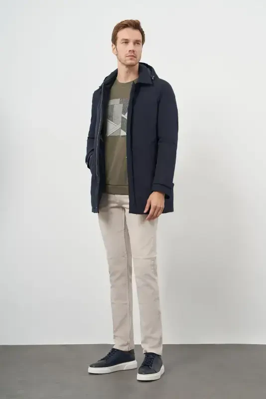 Modazone Men's Navy Blue Polyamide Snap Fastening Hooded Jacket - 5