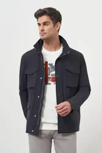 Modazone Men's Navy Blue Polyamide Snap Fastening Quilted Jacket - 3