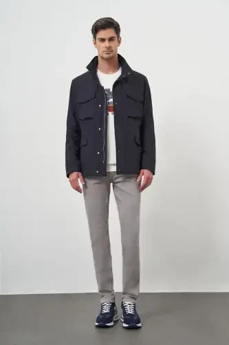 Modazone Men's Navy Blue Polyamide Snap Fastening Quilted Jacket - 4