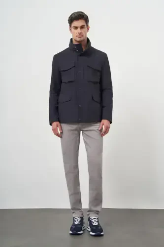 Modazone Men's Navy Blue Polyamide Snap Fastening Quilted Jacket - 5