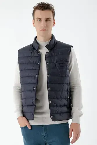 Modazone Men's Navy Blue Polyester Snap Fastener Quilted Vest - 3