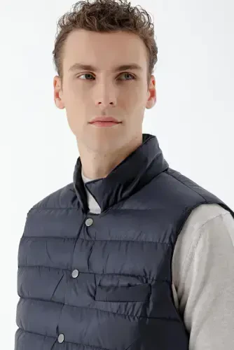 Modazone Men's Navy Blue Polyester Snap Fastener Quilted Vest - 5