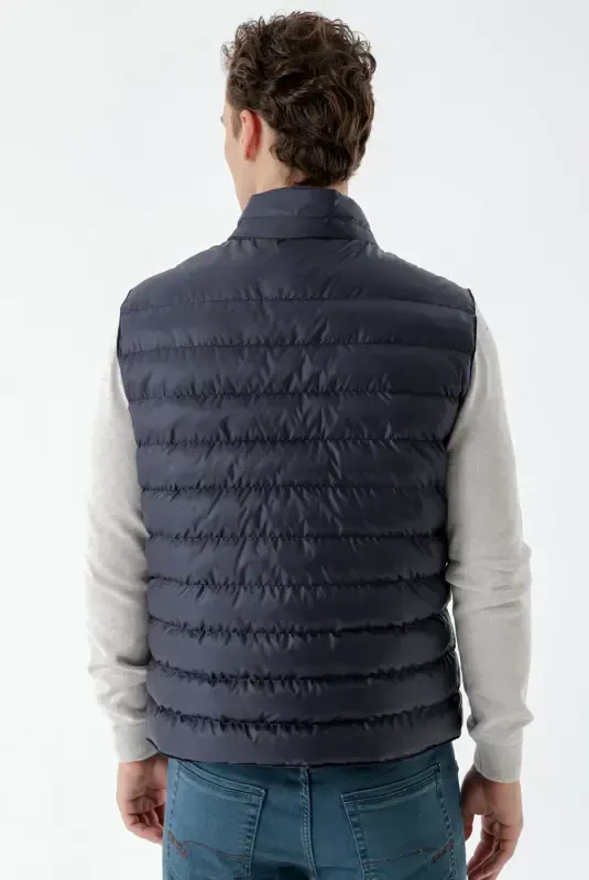 Modazone Men's Navy Blue Polyester Snap Fastener Quilted Vest - 7