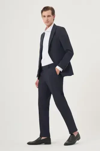 Modazone Men's Navy Blue Polyviscose Basic Plain Slim Fit Pointed Collar Suit - MORVEN (1)