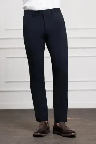 Modazone Men's Navy Blue Polyviscose Basic Slim Fit Narrow Cut Classic Trousers - MORVEN (1)