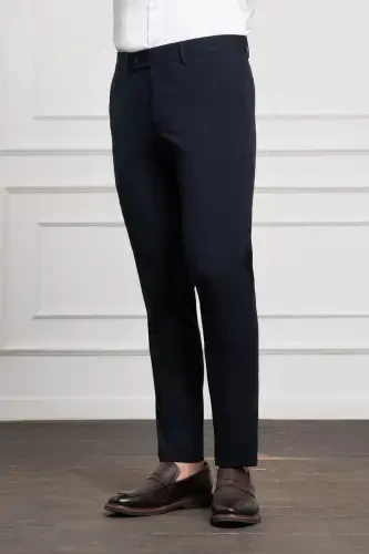 Modazone Men's Navy Blue Polyviscose Basic Slim Fit Narrow Cut Classic Trousers - MORVEN (1)