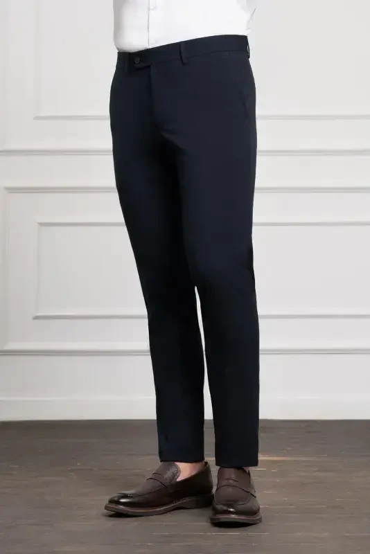 Modazone Men's Navy Blue Polyviscose Basic Slim Fit Narrow Cut Classic Trousers - 2