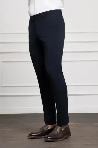 Modazone Men's Navy Blue Polyviscose Basic Slim Fit Narrow Cut Classic Trousers - 3