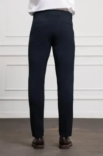 Modazone Men's Navy Blue Polyviscose Basic Slim Fit Narrow Cut Classic Trousers - 4