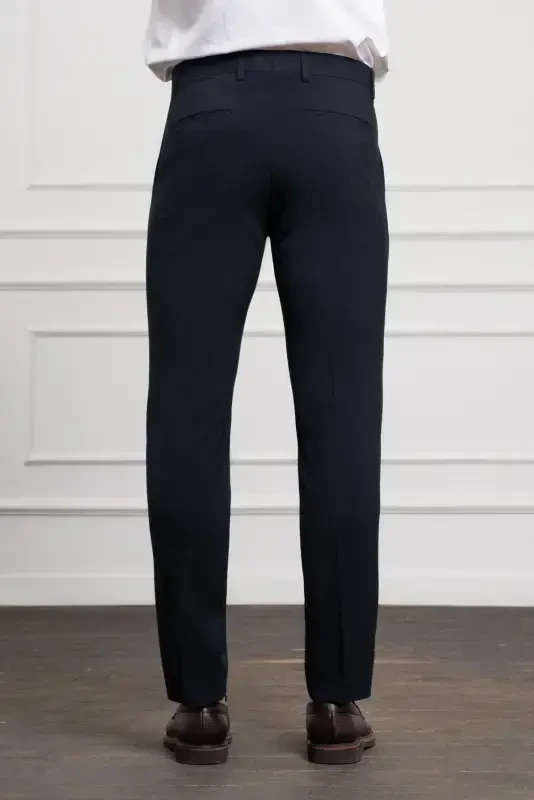 Modazone Men's Navy Blue Polyviscose Basic Slim Fit Narrow Cut Classic Trousers - 4