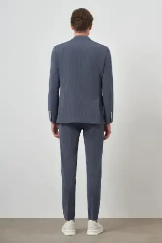 Modazone Men's Navy Blue Polyviscose Striped Slim Fit Notch Lapel Suit - 6